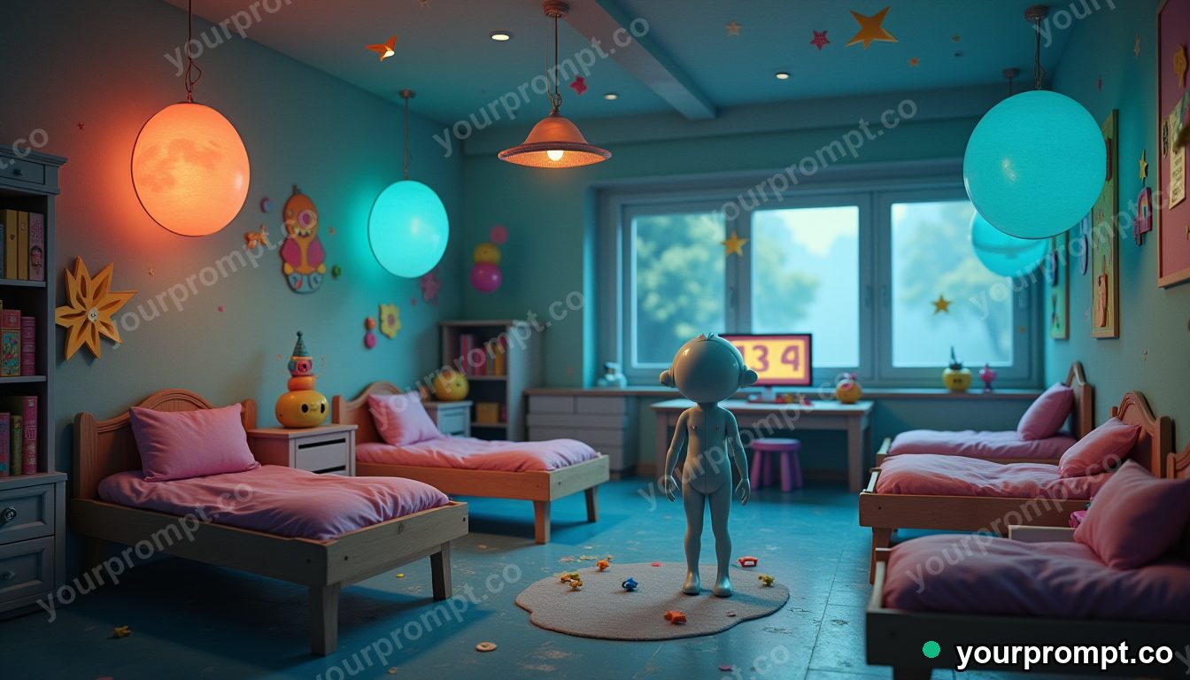 Alien kindergarten nap time in cinematic style — AI-generated image from a text prompt