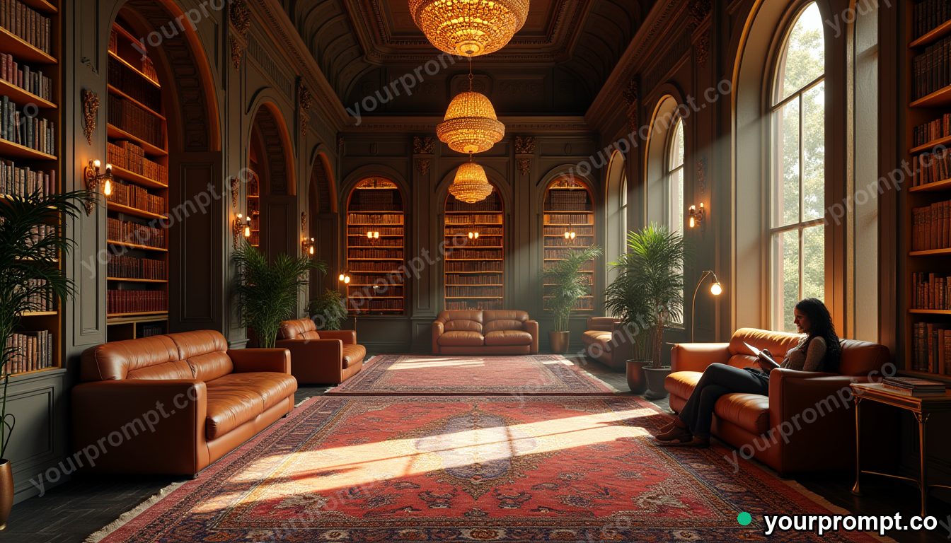 Afrohemian library lounge in cinematic style — AI-generated image from a text prompt