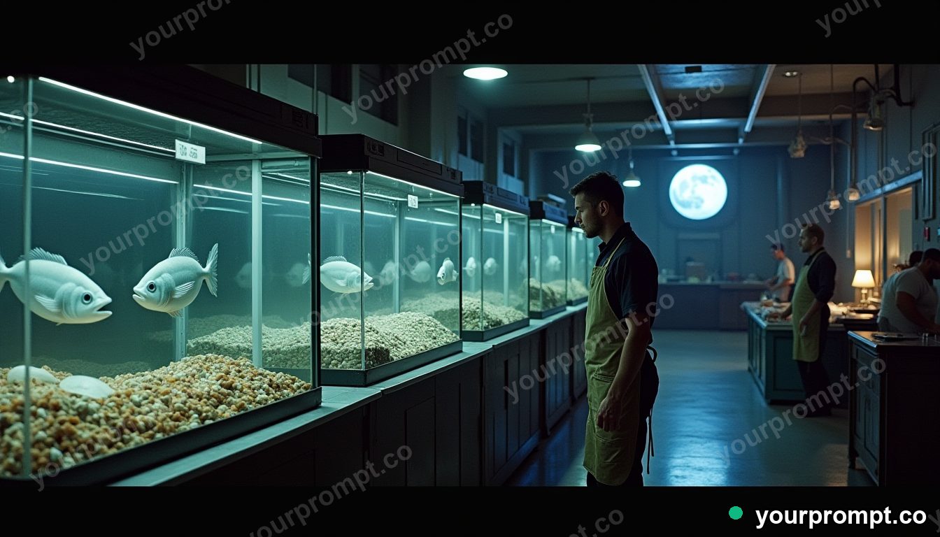 Moon colony fish market in cinematic style — AI-generated image from a text prompt