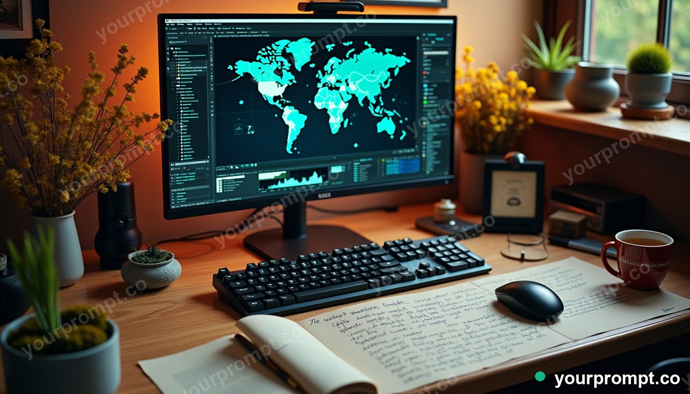 Cottagecore cyber security desk in cinematic style — AI-generated image from a text prompt