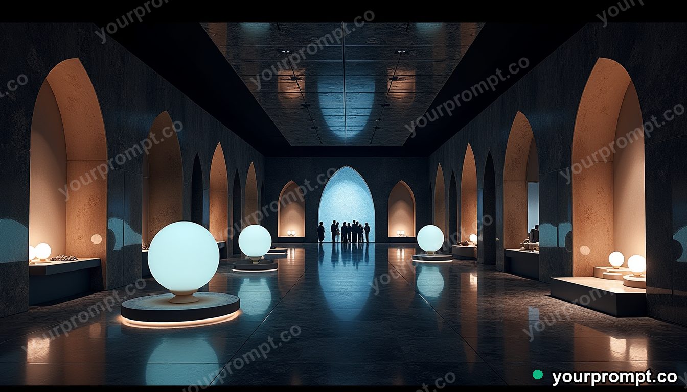 Neon pearl museum in cinematic style — AI-generated image from a text prompt