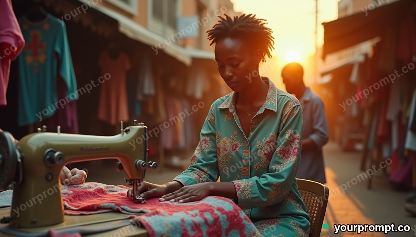 Solarpunk street tailor market in cinematic style — AI-generated image from a text prompt