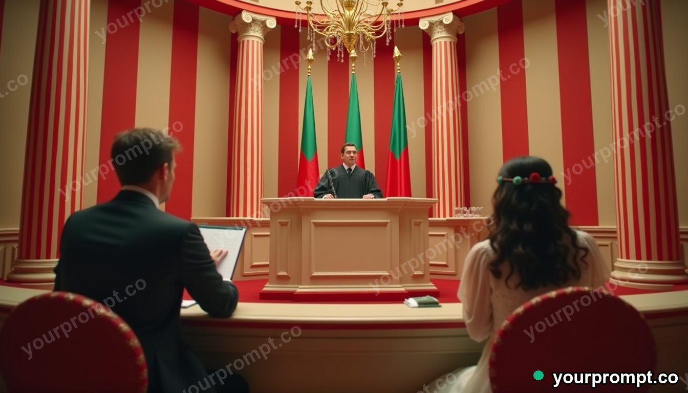 FunHaus courtroom wedding in cinematic style — AI-generated image from a text prompt