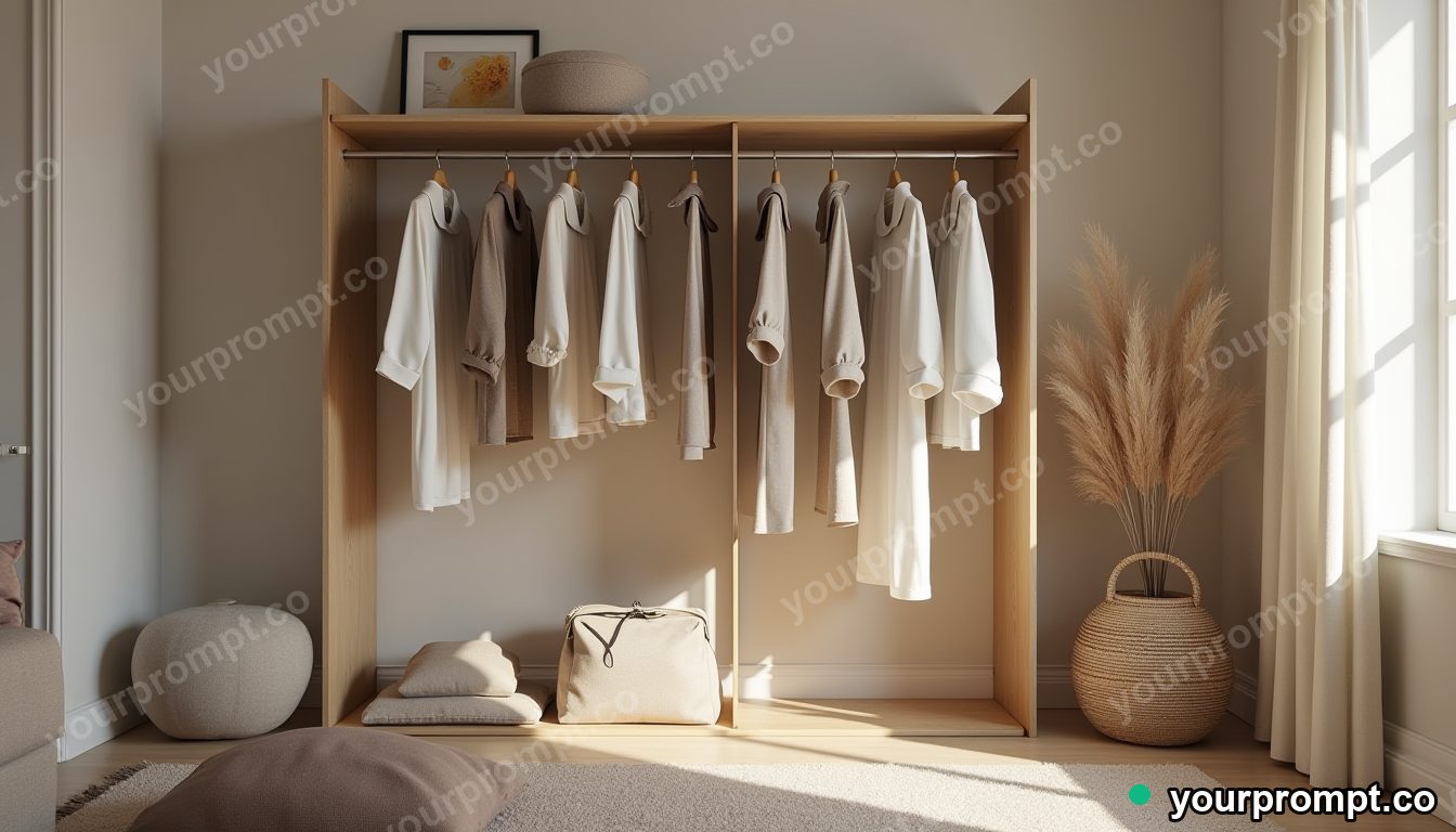 Affordable luxury capsule wardrobe station in cinematic style — AI-generated image from a text prompt