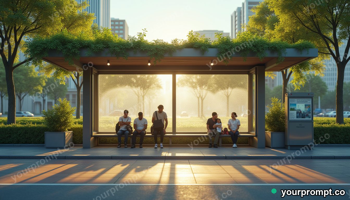 Heatwave bus stop refuge in cinematic style — AI-generated image from a text prompt