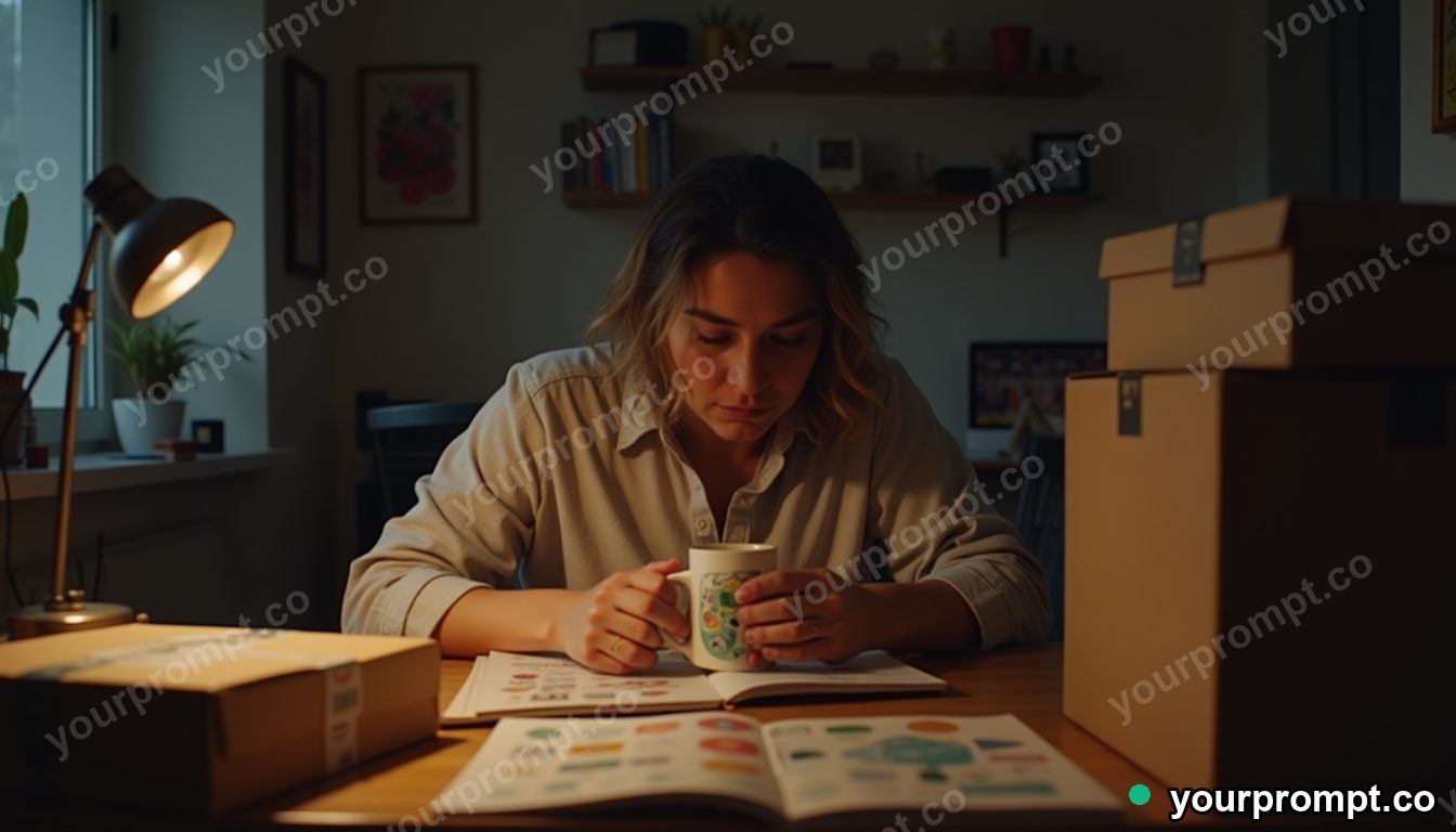 Small business packing night in cinematic style — AI-generated image from a text prompt
