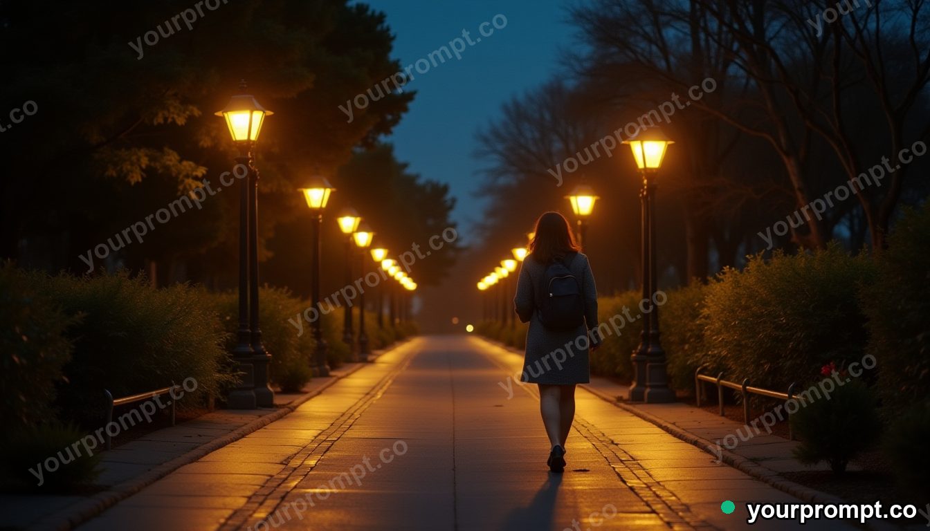 Women’s safety night path in cinematic style — AI-generated image from a text prompt