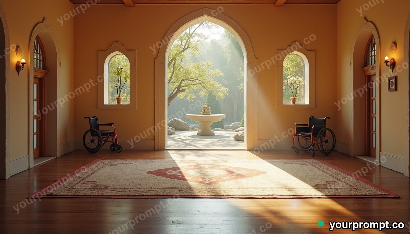 Accessible prayer and meditation room in cinematic style — AI-generated image from a text prompt