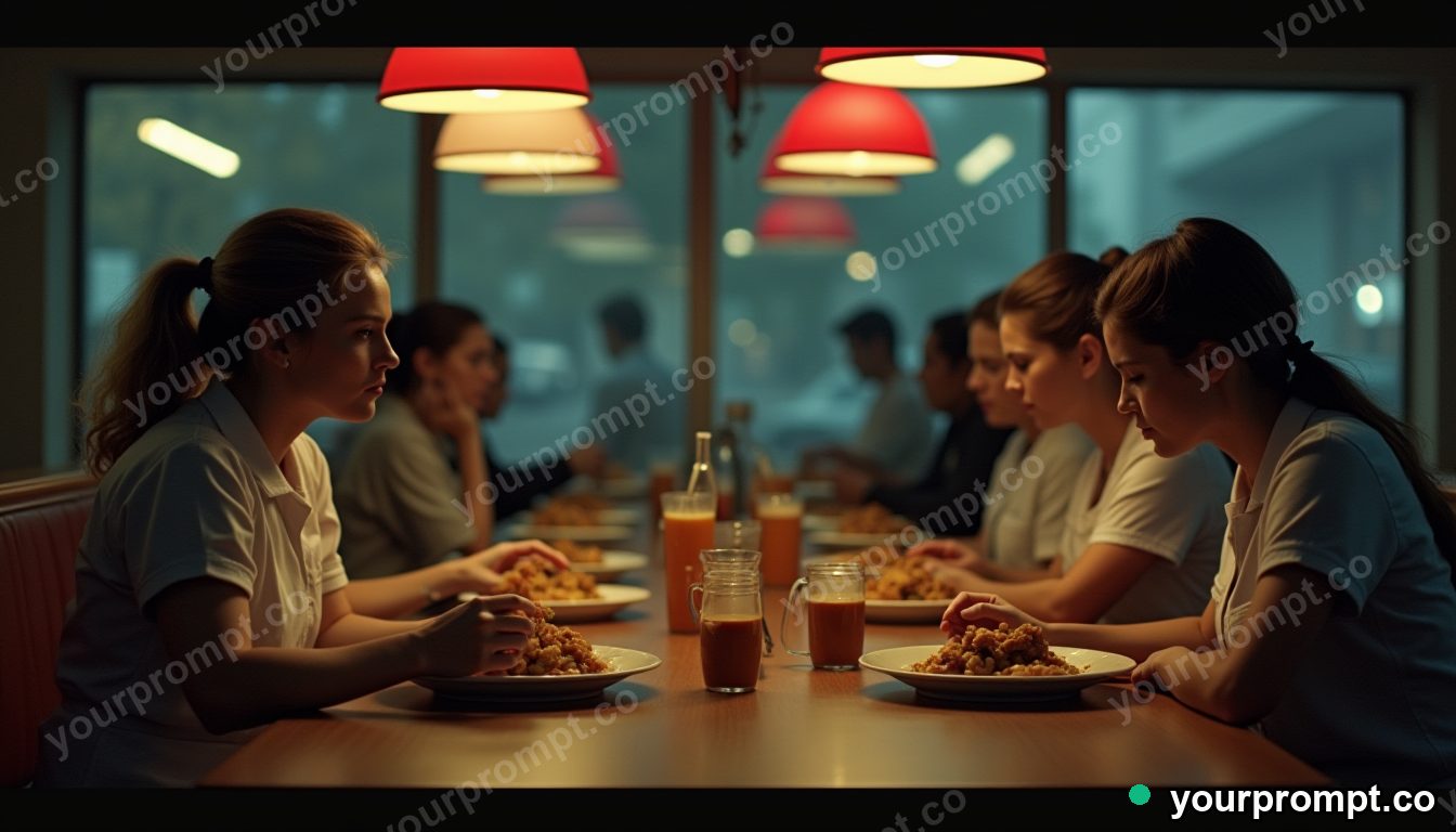 Night-shift worker breakfast diner in cinematic style — AI-generated image from a text prompt
