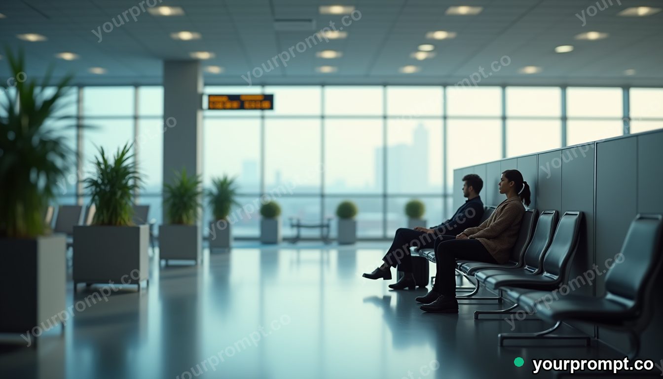 Anxiety-friendly airport zone in cinematic style — AI-generated image from a text prompt