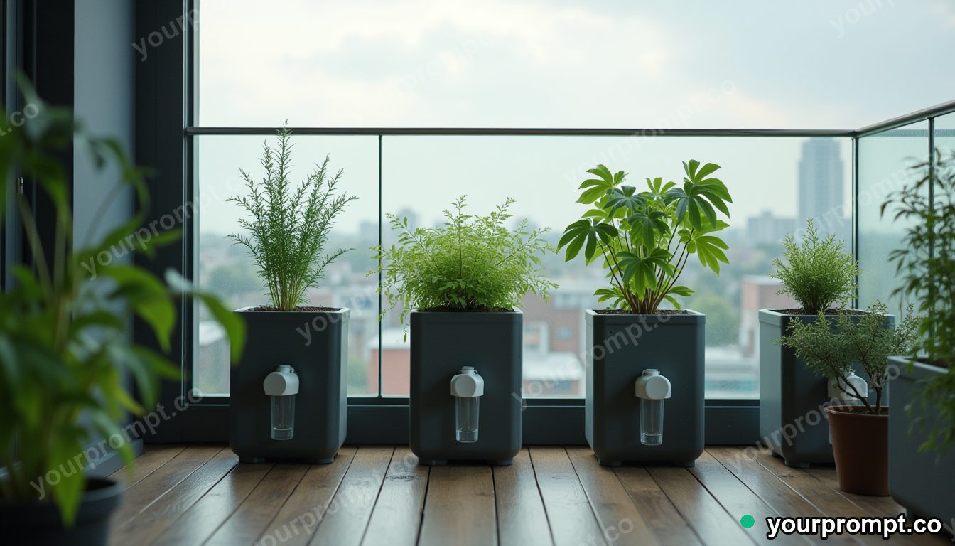 Rainwater balcony collection system in cinematic style — AI-generated image from a text prompt