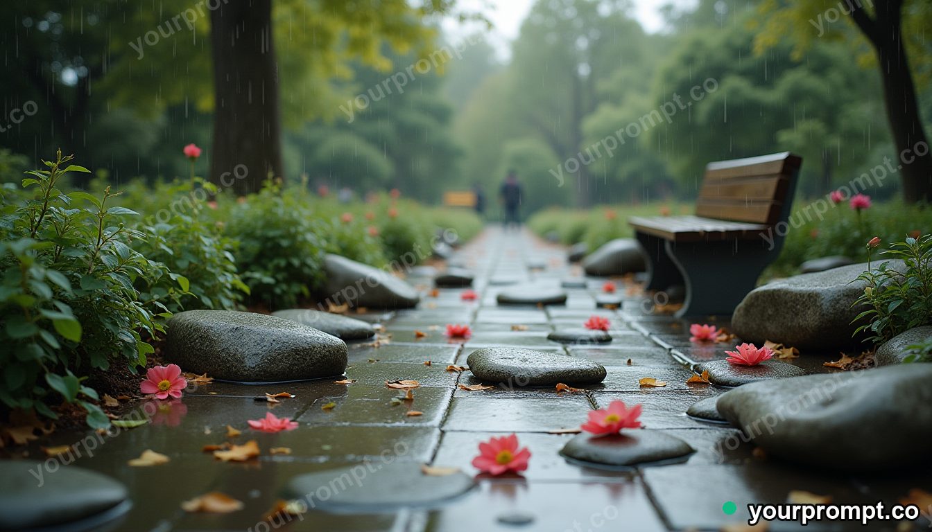 Community grief garden in cinematic style — AI-generated image from a text prompt