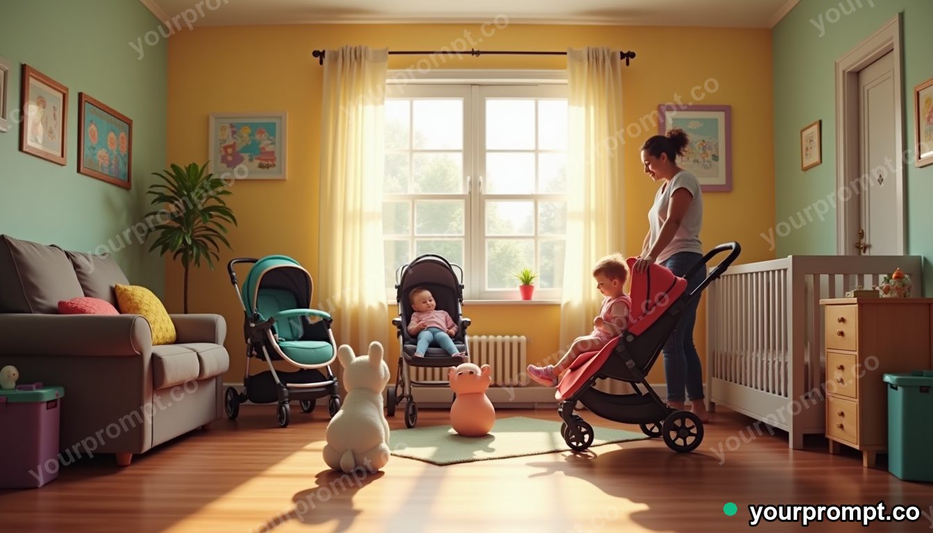 Secondhand baby gear library in cinematic style — AI-generated image from a text prompt