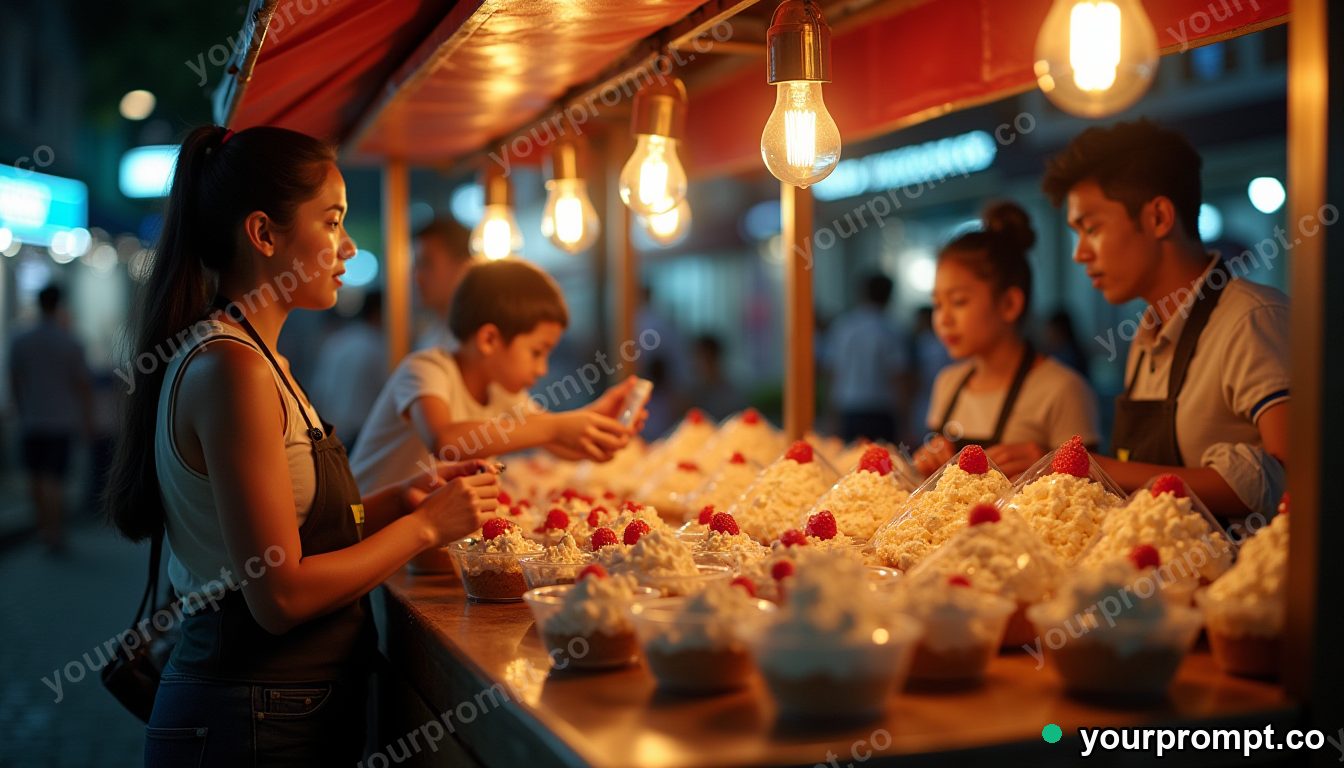 Night market for diabetic-friendly desserts in cinematic style — AI-generated image from a text prompt