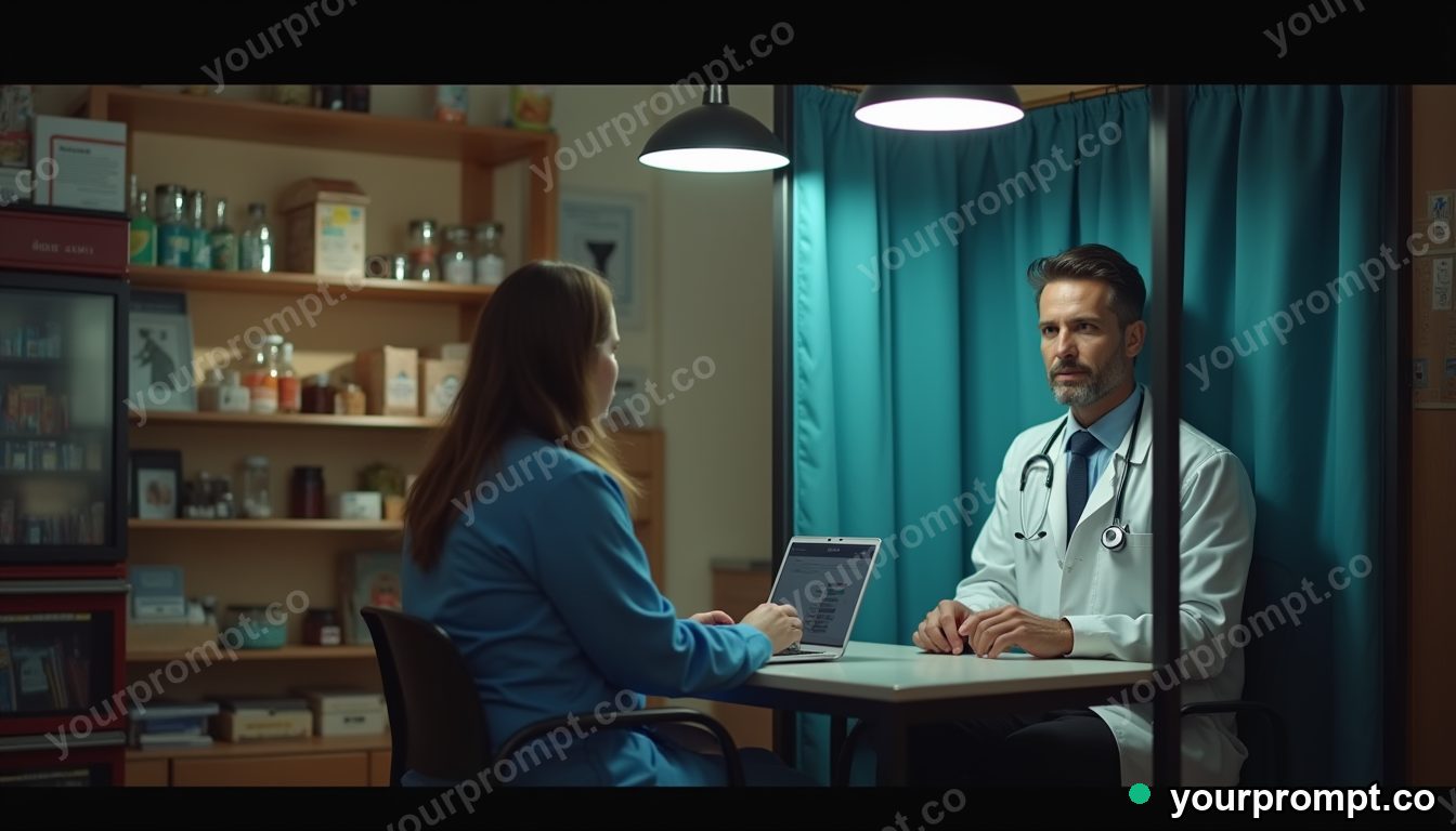Rural telehealth booth in cinematic style — AI-generated image from a text prompt