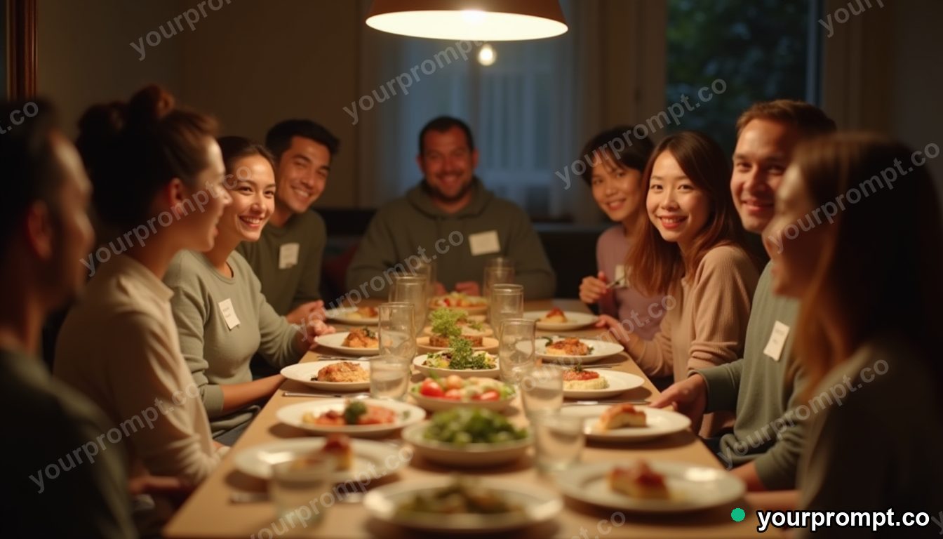 Lonely expat dinner circle in cinematic style — AI-generated image from a text prompt