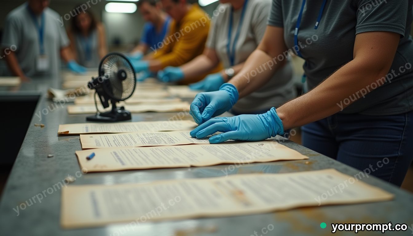 Family document rescue station in cinematic style — AI-generated image from a text prompt