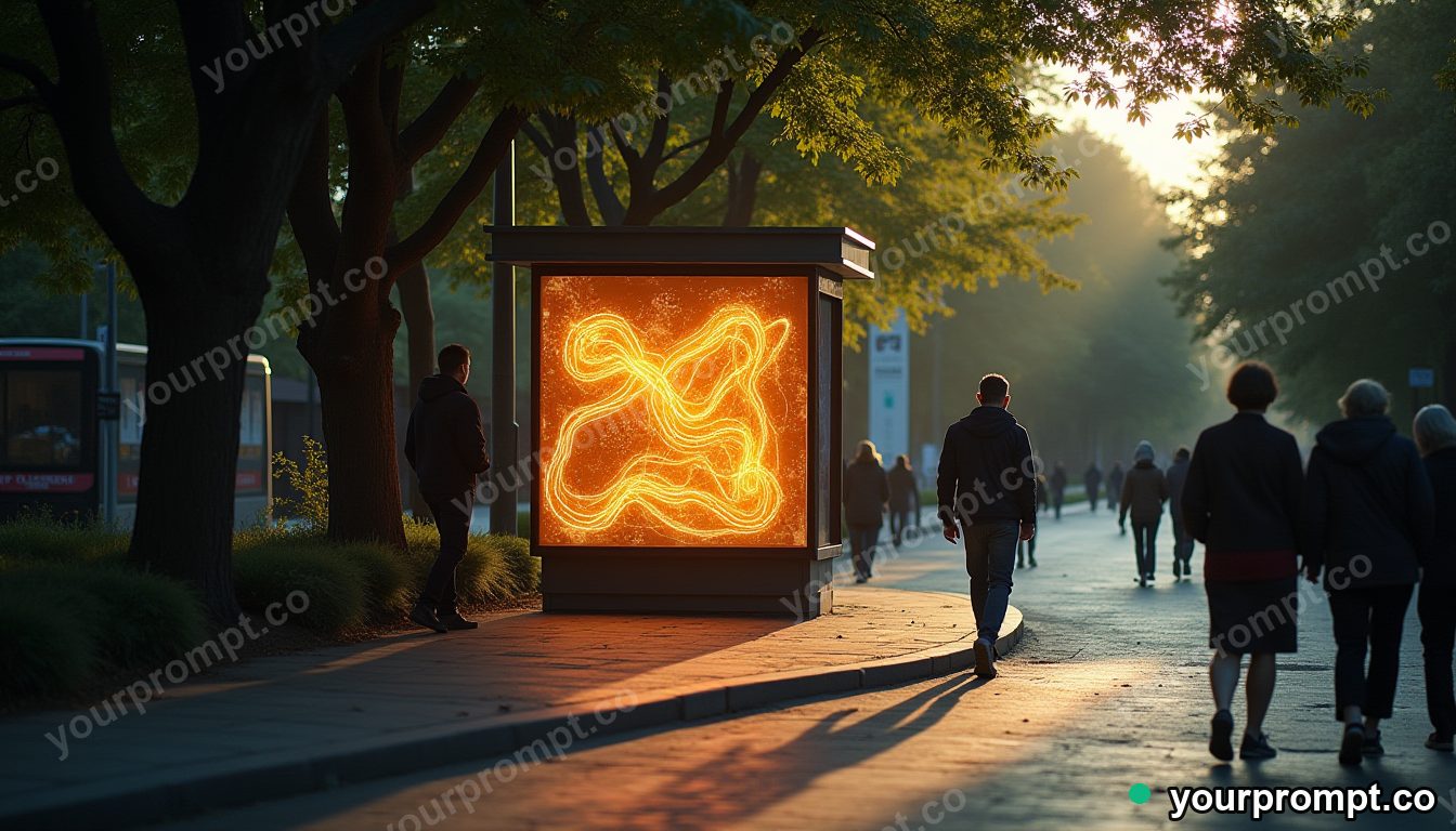Public shade map kiosk in cinematic style — AI-generated image from a text prompt