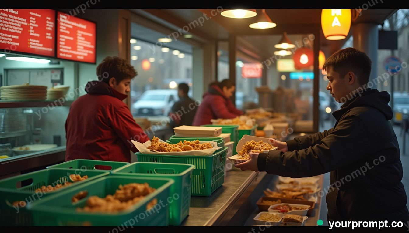 Low-waste takeout return window in cinematic style — AI-generated image from a text prompt