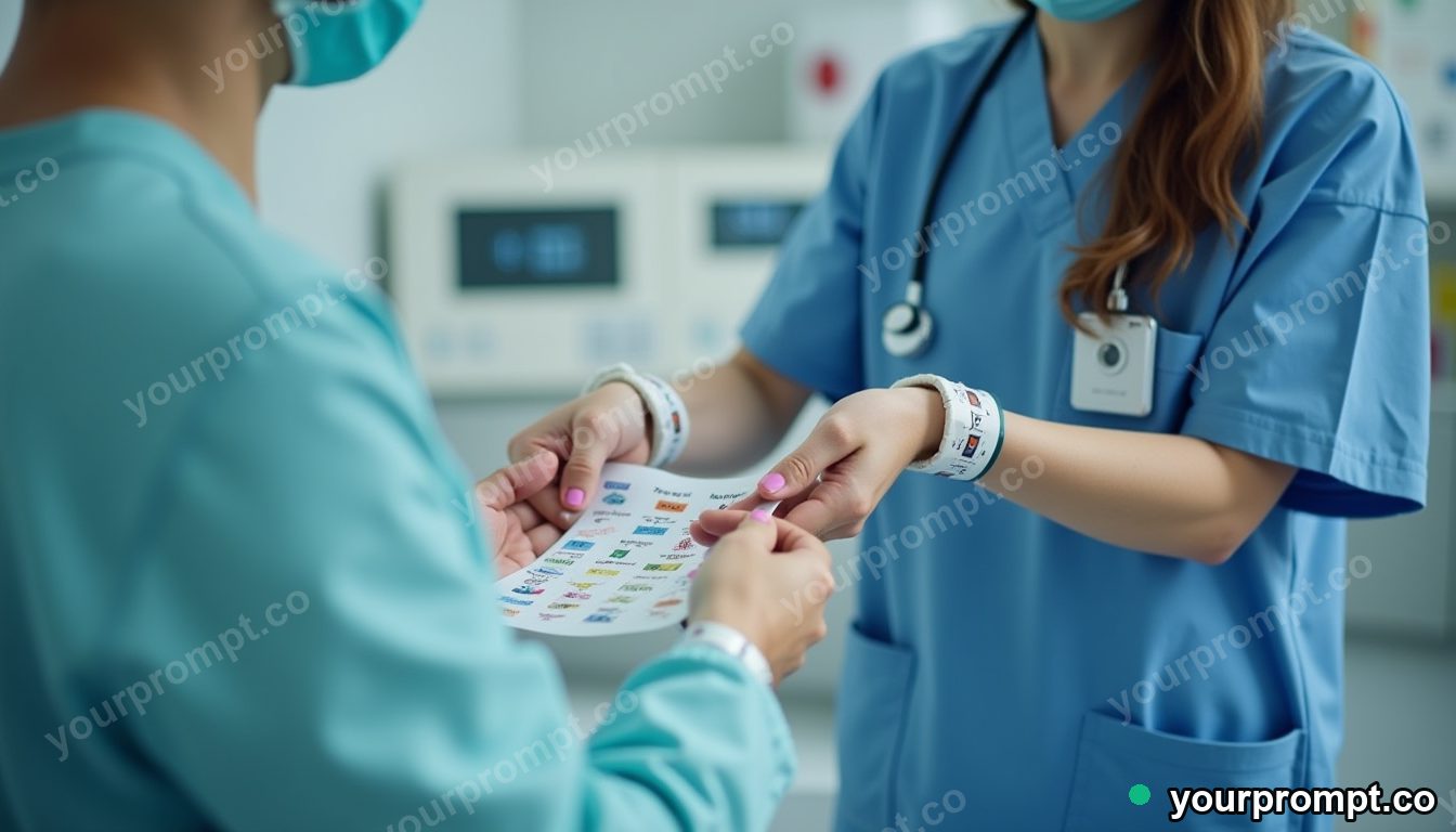 Emergency translation wristband station in cinematic style — AI-generated image from a text prompt