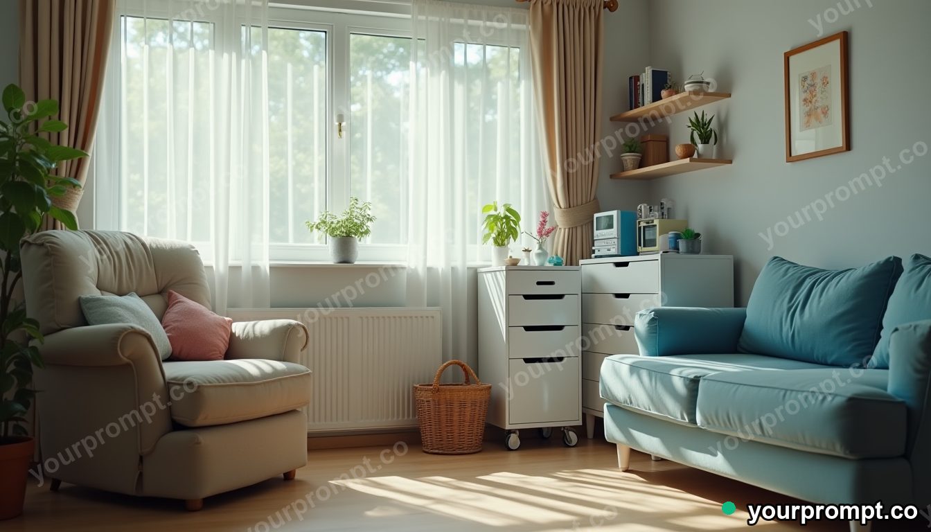 Budget-friendly home dialysis corner in cinematic style — AI-generated image from a text prompt