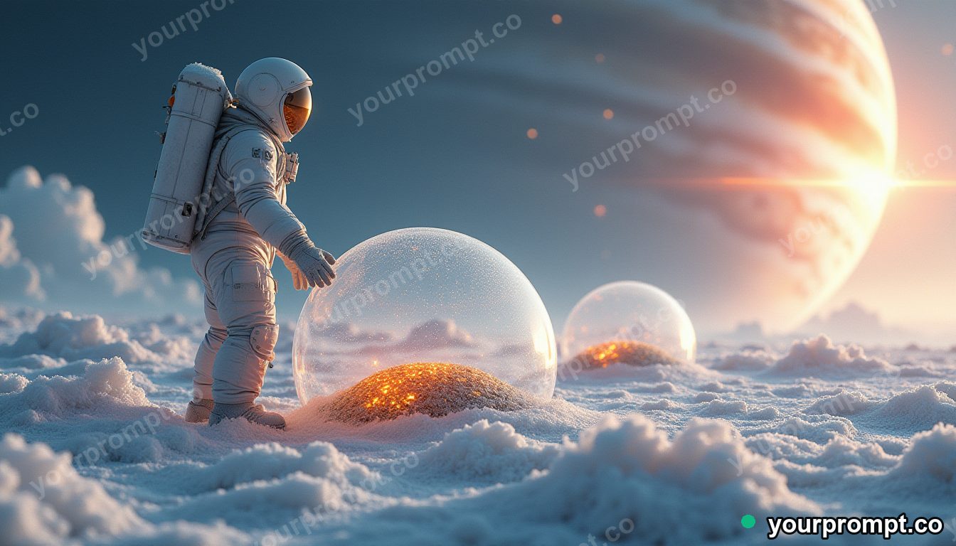 Astronaut beekeeper on Europa in cinematic style — AI-generated image from a text prompt