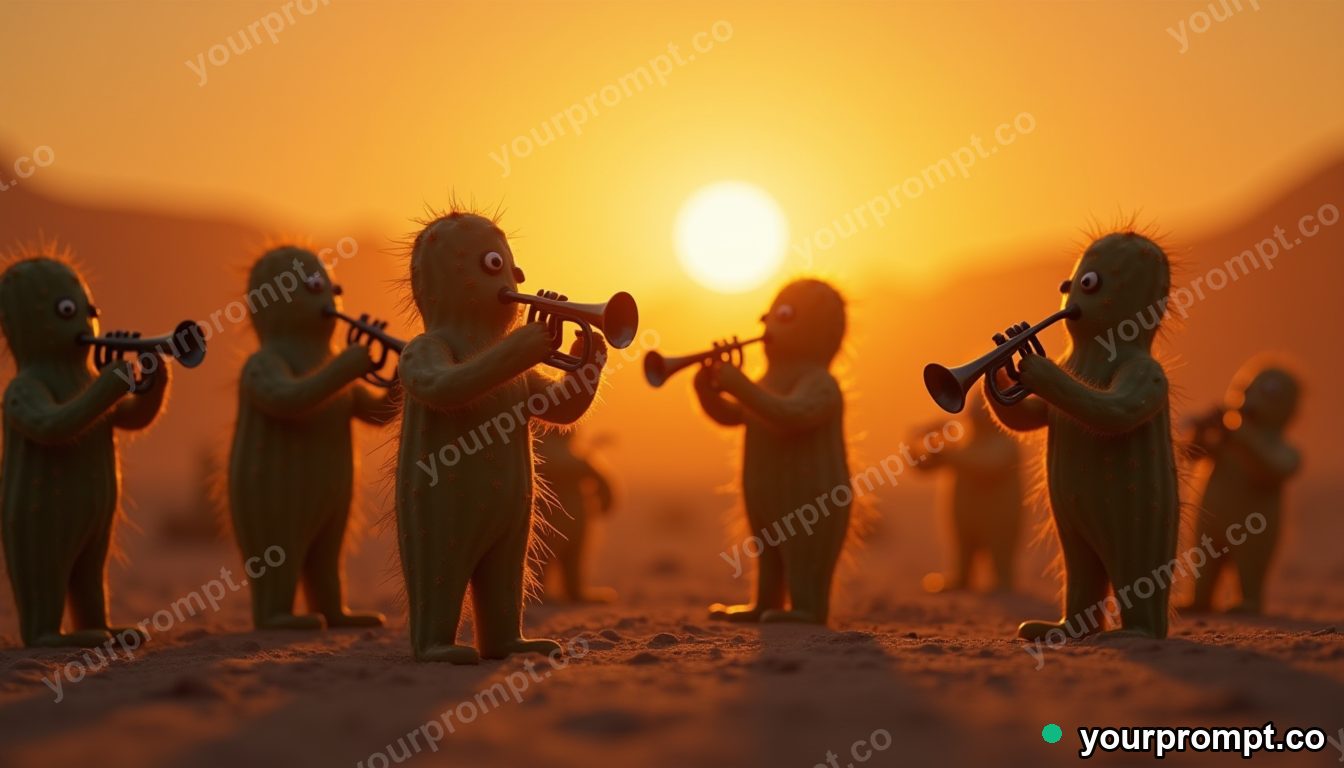 Cactus orchestra rehearsal in cinematic style — AI-generated image from a text prompt