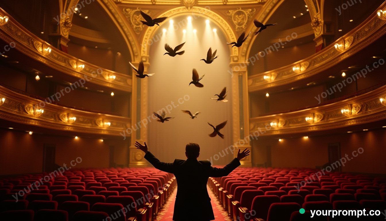 Opera house for mechanical birds in cinematic style — AI-generated image from a text prompt