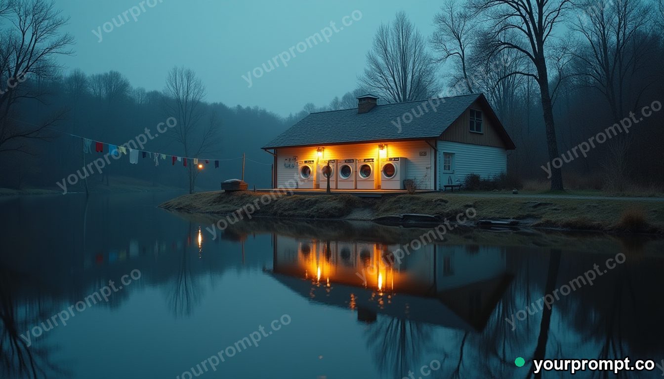 Mirror lake laundromat in cinematic style — AI-generated image from a text prompt
