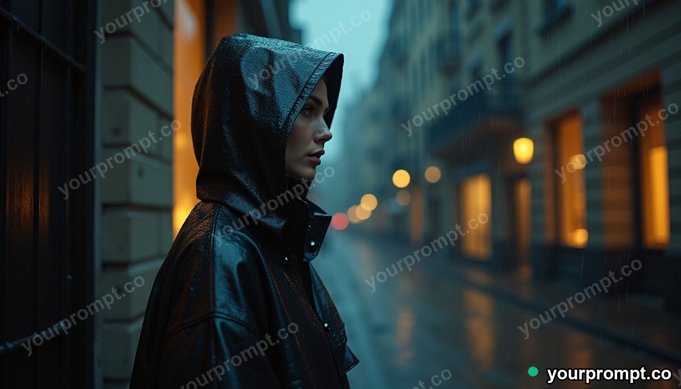 Raincoat made of tiny windows in cinematic style — AI-generated image from a text prompt