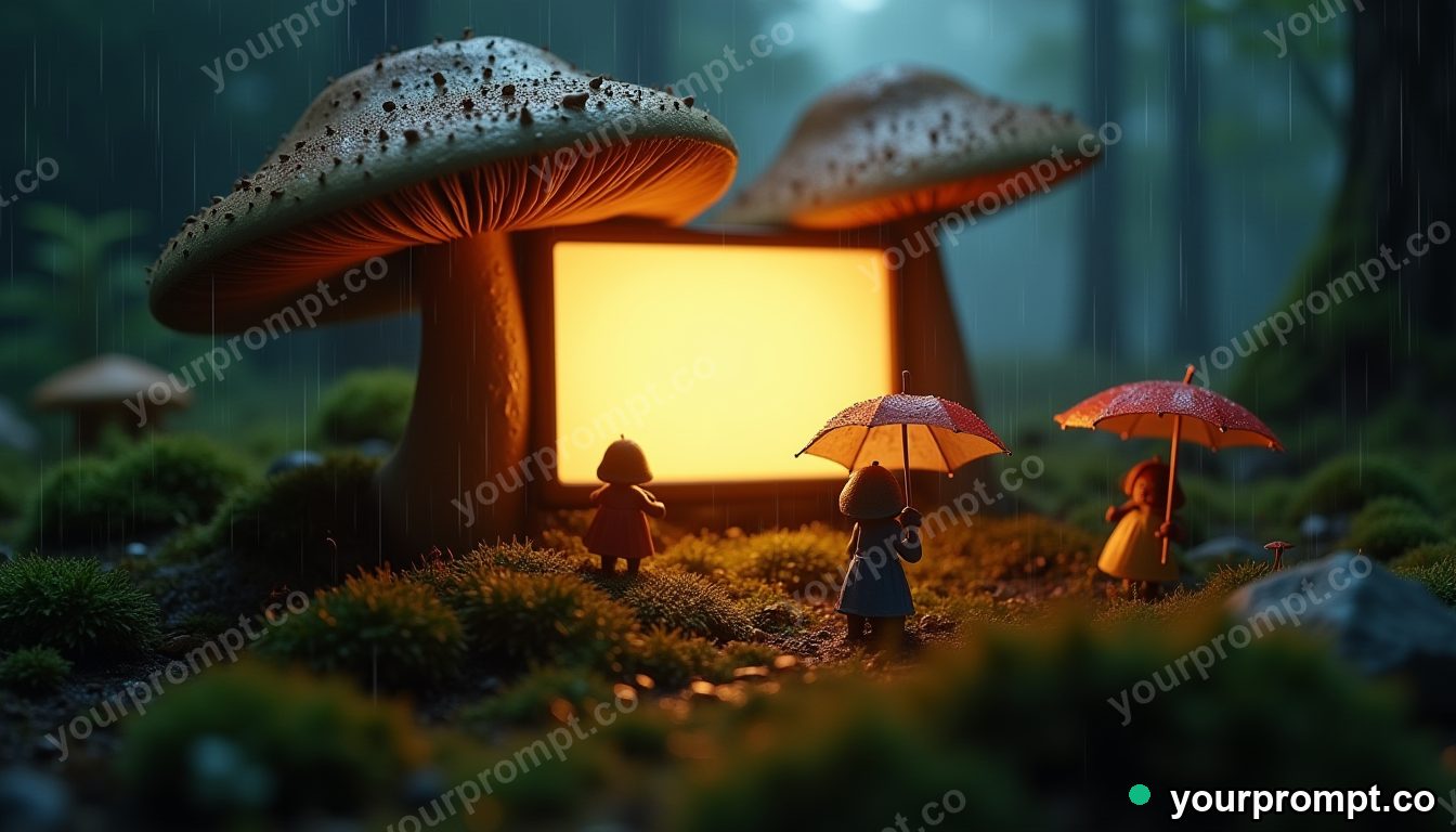 Mushroom cinema in heavy rain