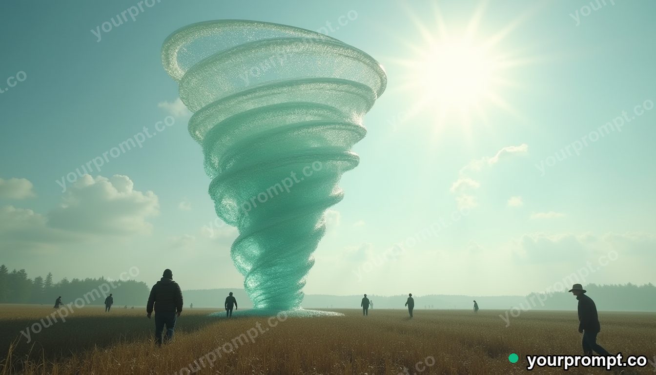 Tornado frozen as glass sculpture