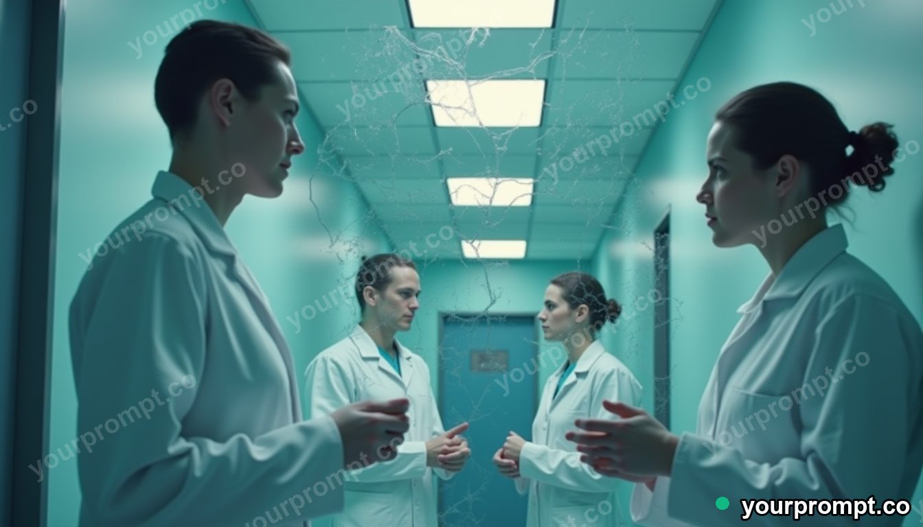 Hospital for broken mirrors in cinematic style — AI-generated image from a text prompt