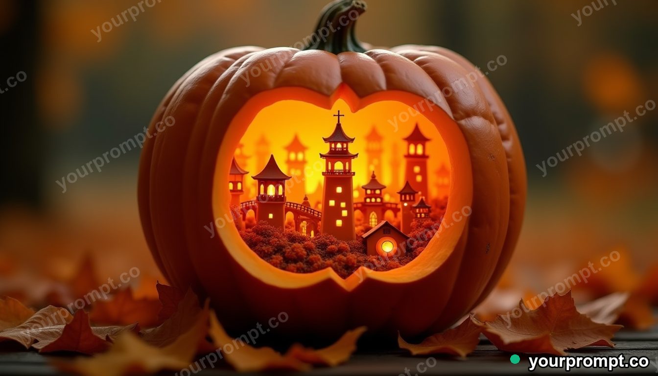Lantern city inside a pumpkin in cinematic style — AI-generated image from a text prompt
