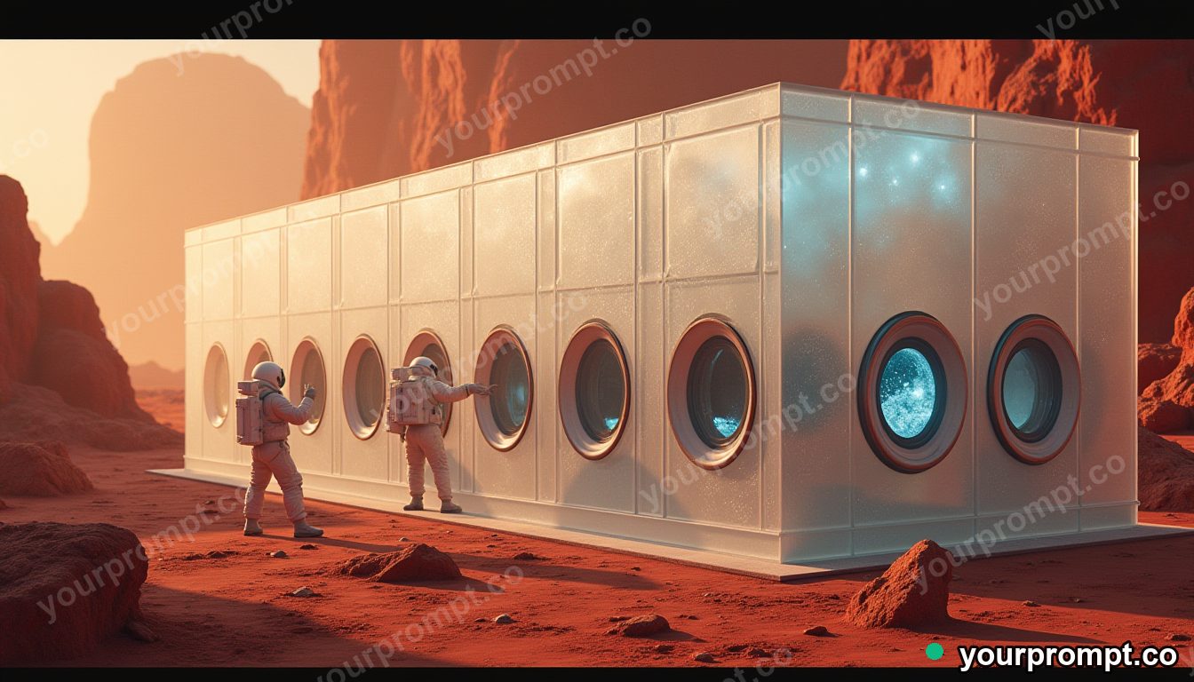 Crystal laundromat on Mars in cinematic style — AI-generated image from a text prompt