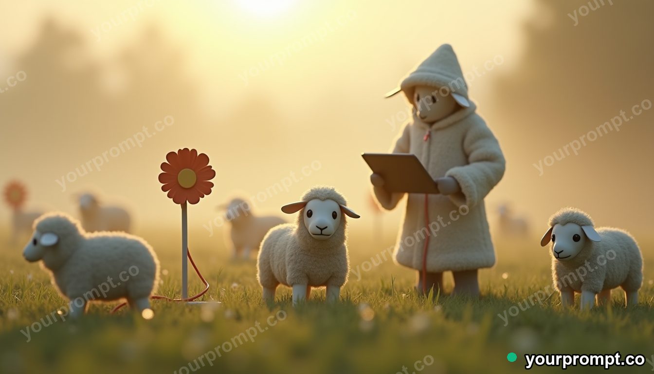 Electric sheep charging meadow in cinematic style — AI-generated image from a text prompt