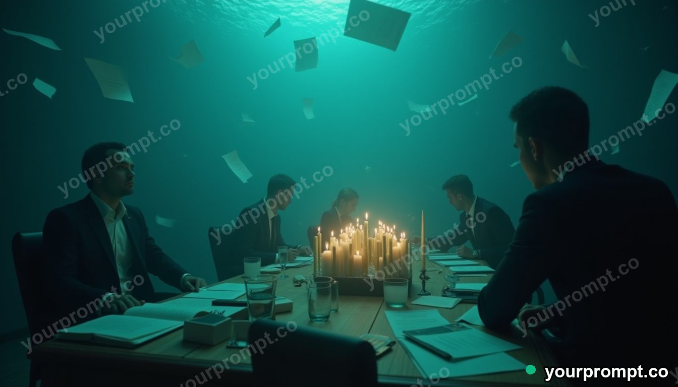 Underwater candlelit office in cinematic style — AI-generated image from a text prompt