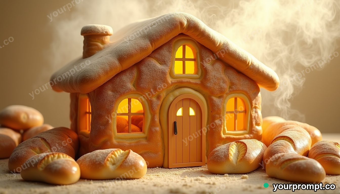 House made of cooling bread in cinematic style — AI-generated image from a text prompt