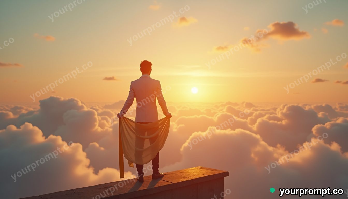 Cloud tailor measuring the sky in cinematic style — AI-generated image from a text prompt