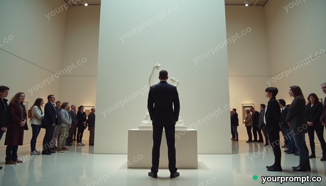 Museum guard for invisible art in cinematic style — AI-generated image from a text prompt