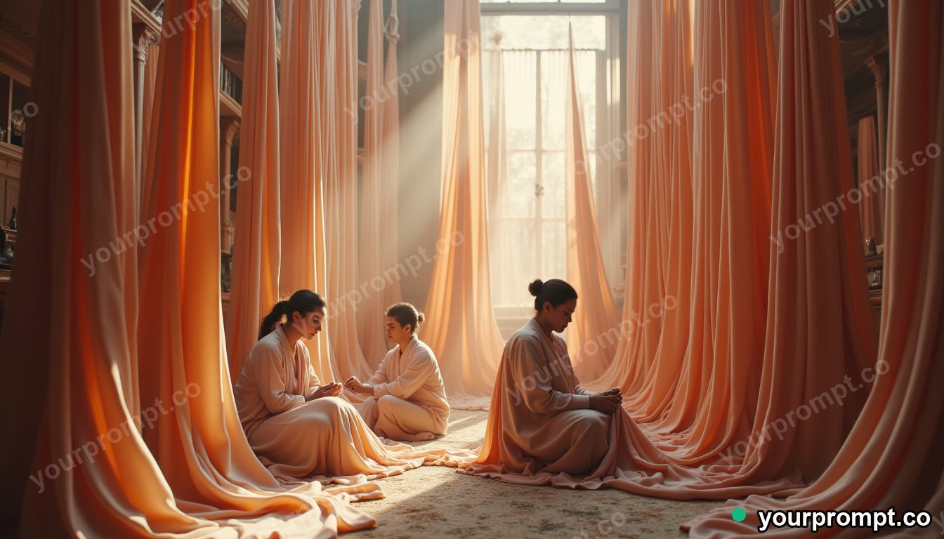 Silk waterfall tailoring room in cinematic style — AI-generated image from a text prompt