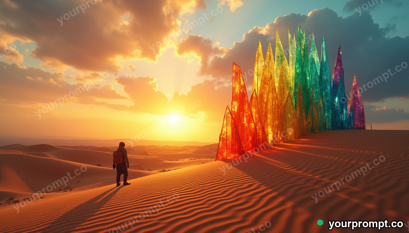 Stained-glass desert storm in cinematic style — AI-generated image from a text prompt