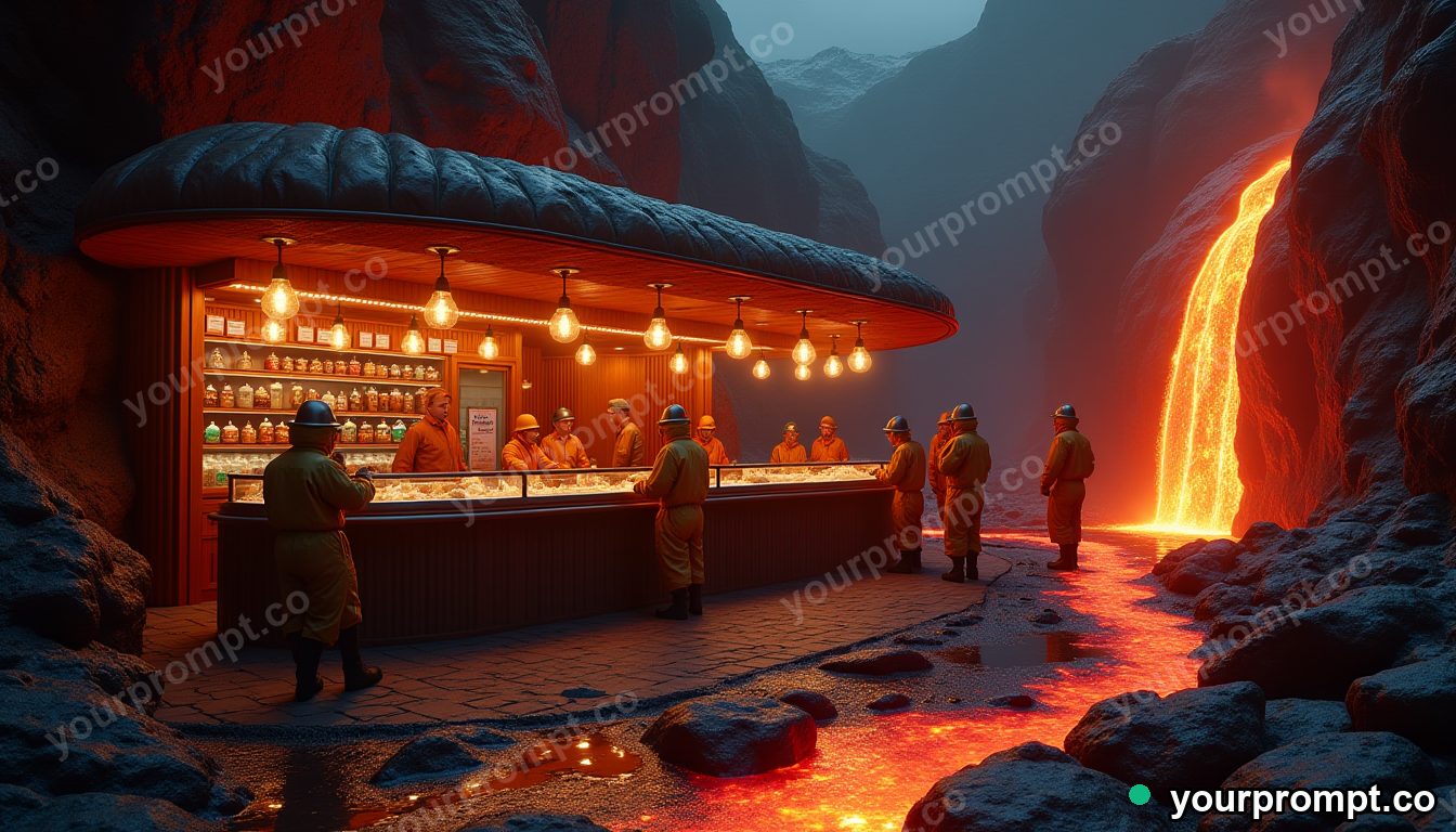 Volcanic ice cream parlor in cinematic style — AI-generated image from a text prompt