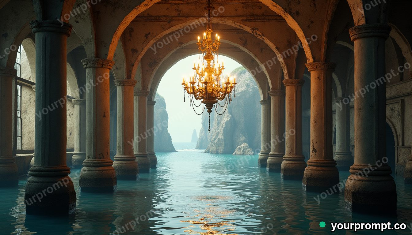 Tide-powered chandelier hall in cinematic style — AI-generated image from a text prompt