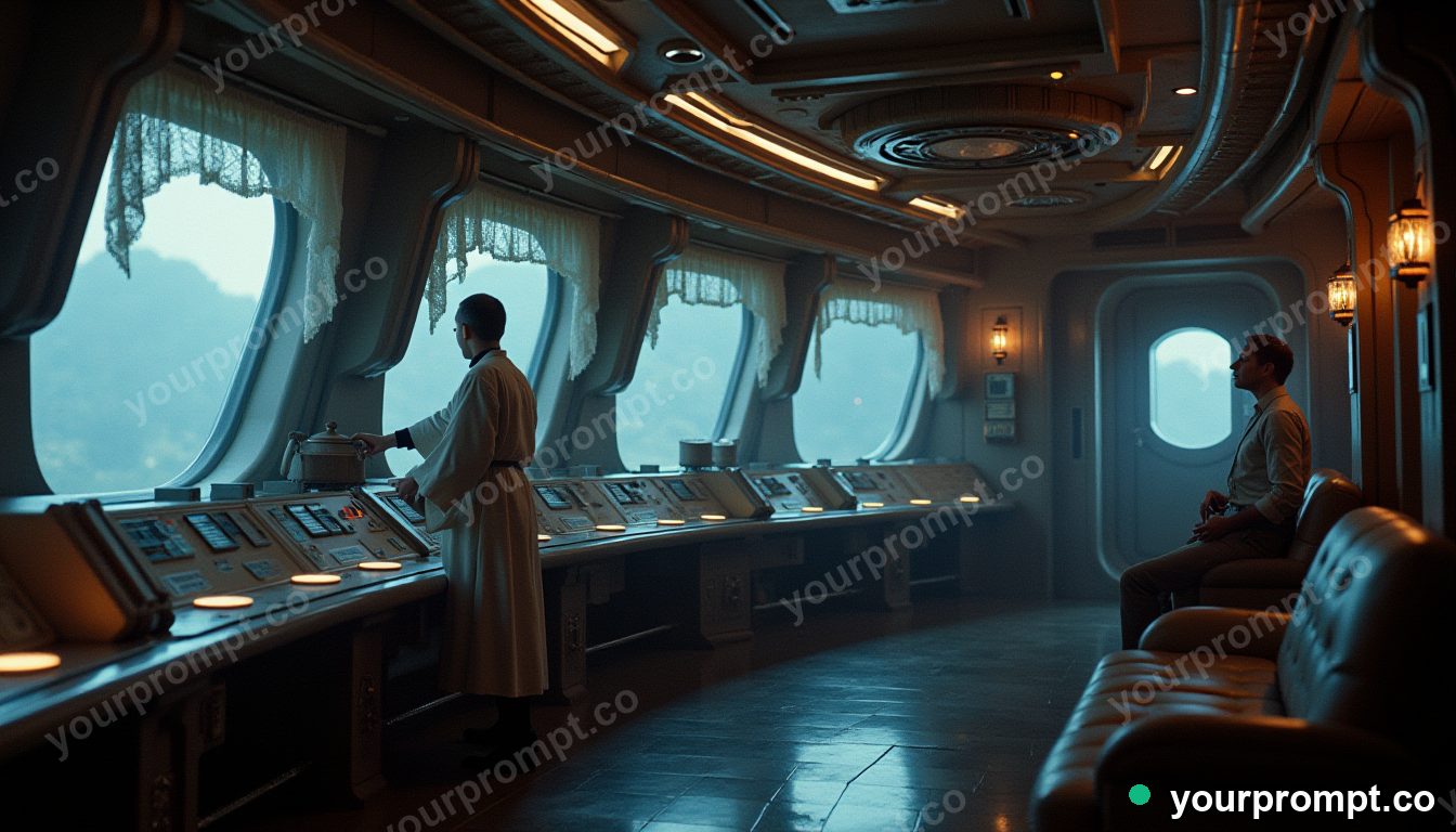 Grandmother’s kitchen spaceship bridge in cinematic style — AI-generated image from a text prompt