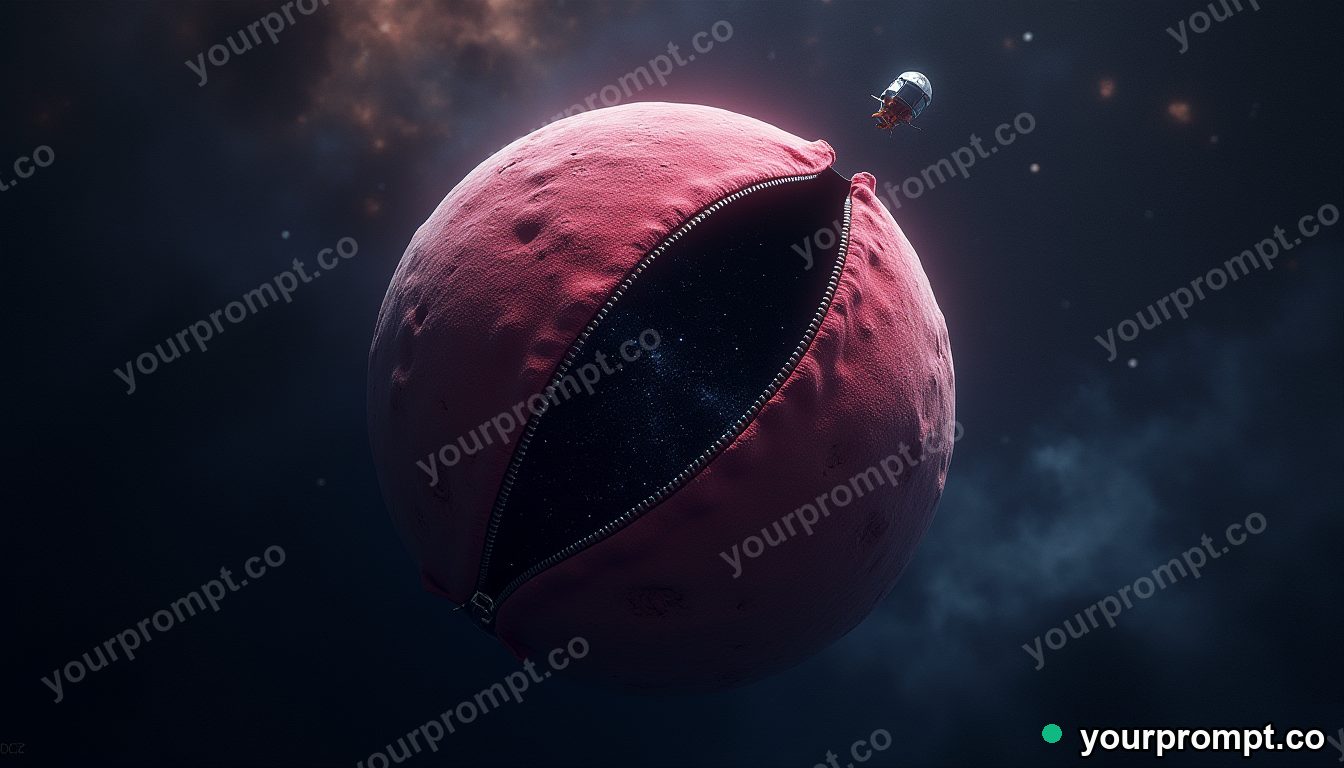 Velvet planet with zipper seam in cinematic style — AI-generated image from a text prompt