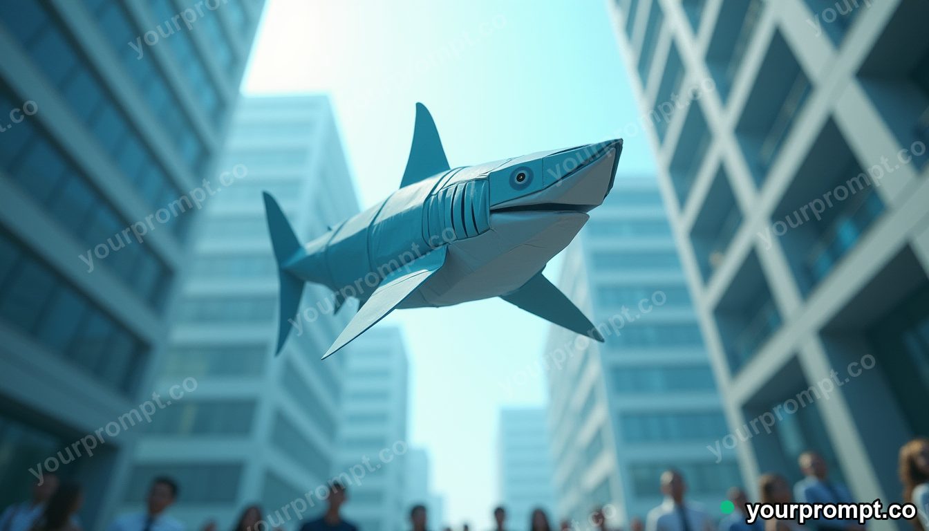 Origami shark financial district in cinematic style — AI-generated image from a text prompt
