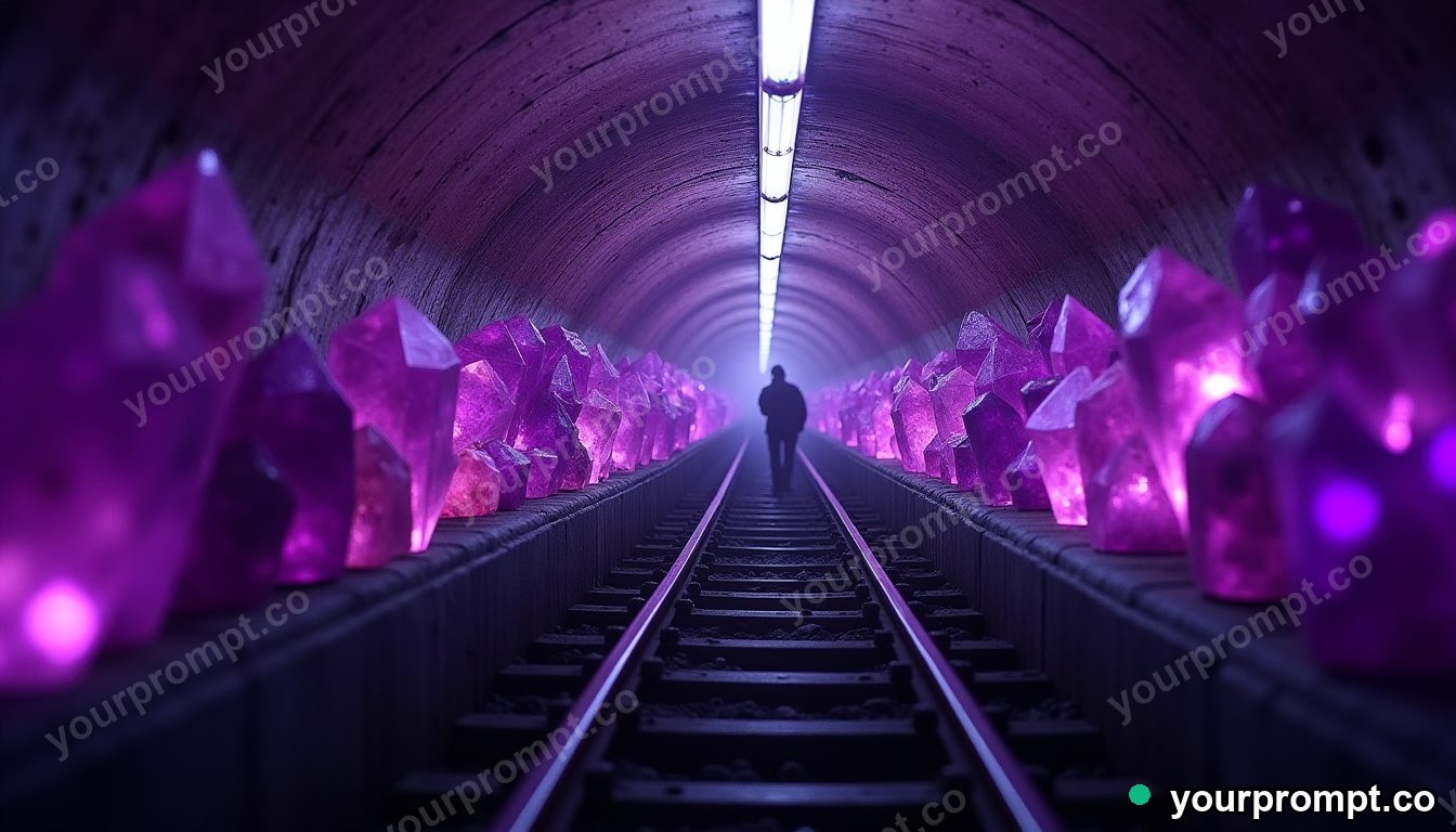 Amethyst subway tunnel in cinematic style — AI-generated image from a text prompt
