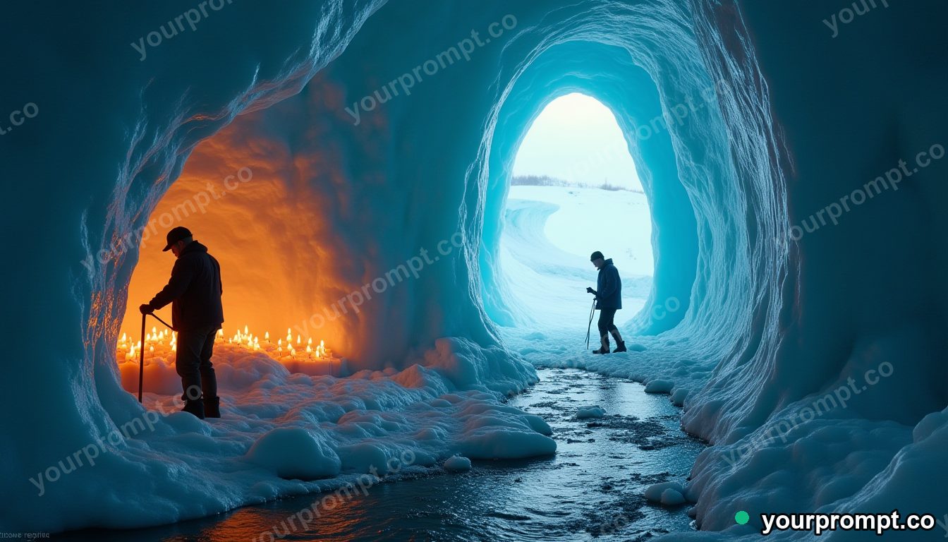 Candle factory inside an iceberg in cinematic style — AI-generated image from a text prompt
