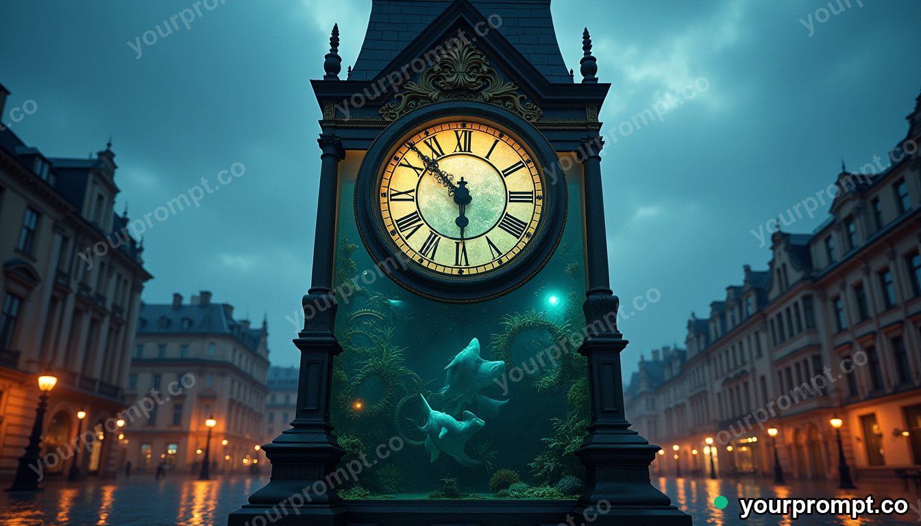 Clock tower aquarium in cinematic style — AI-generated image from a text prompt